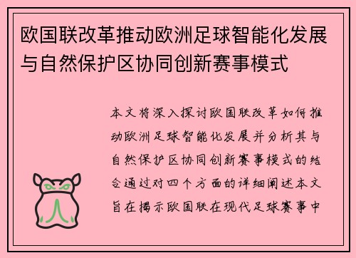 欧国联改革推动欧洲足球智能化发展与自然保护区协同创新赛事模式 欧国联改革推动欧洲足球智能化发展与自然保护区协同创新赛事模式